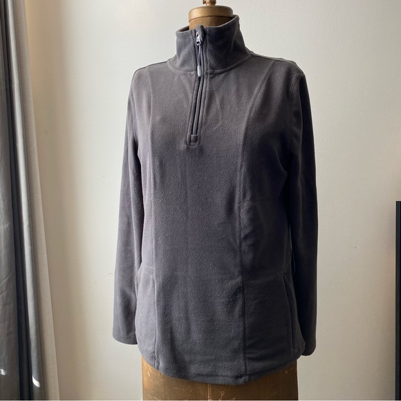 CALVIN KLEIN Ladies’ soft and shapely gray plush fleece quarter-zip pullover L - Picture 1 of 12